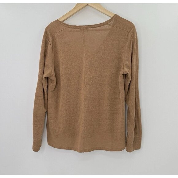 Wrap London Brown 100% Linen V-Neck Blouse US 8 Beach Preppy Boho Coastal - Picture 2 of 10